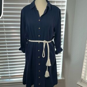 J. Crew navy blue shirt dress with rope tie